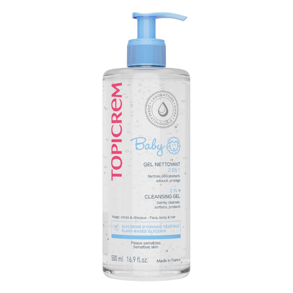 Topicrem Bebé Gel limpiador suave rostro, cuerpo y cabello 500 ml