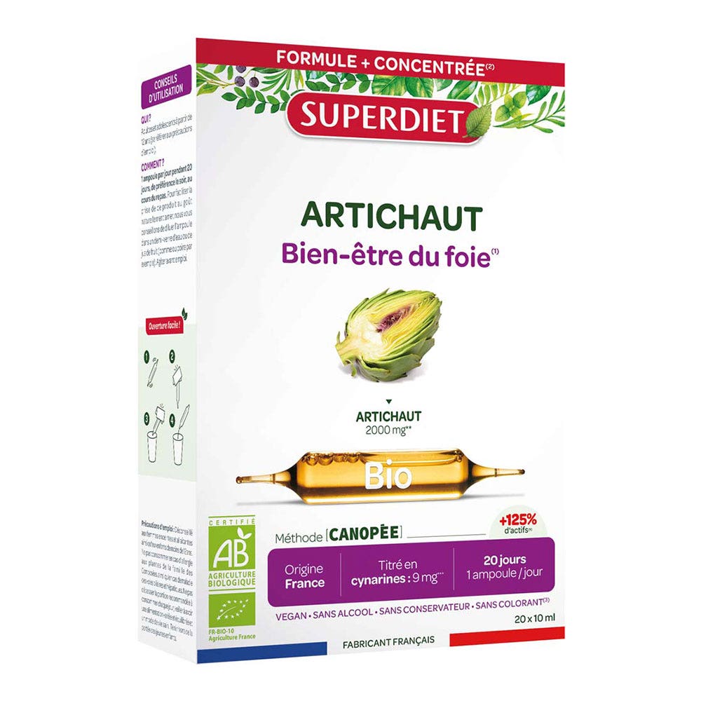 Superdiet Alcachofa bio bienestar hepático 20 ampollas