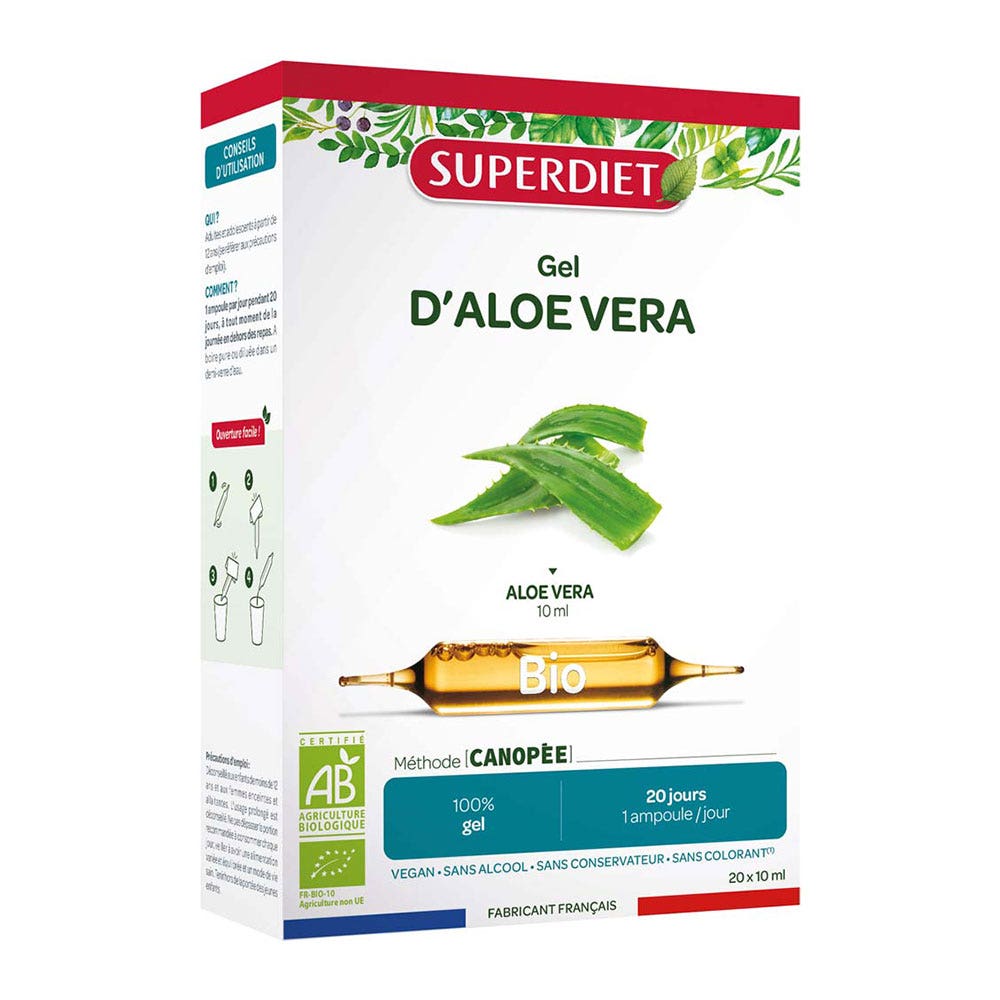 Superdiet Gel de aloe vera bio 20 ampollas