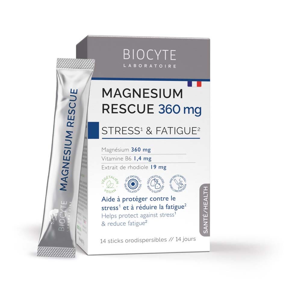 Biocyte Magnesium Rescue 360 mg para estrés y fatiga 14 sticks