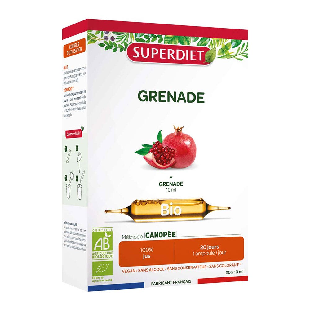 Superdiet Granada Fruta entera ecológica 20 ampollas 20 Ampoules 10ml