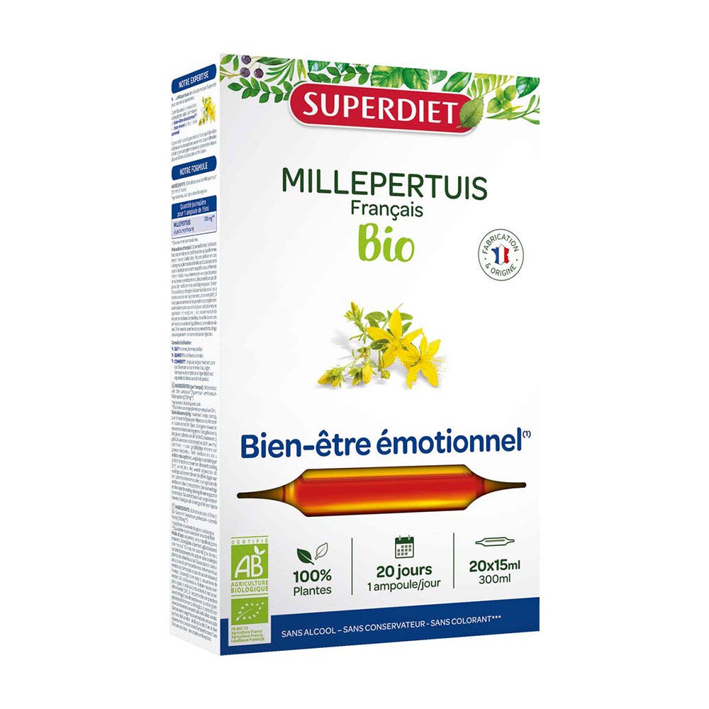 Superdiet Hiperico Bio Buena Moral 20 Ampollas X Bien-Être Émotionnel 15 ml