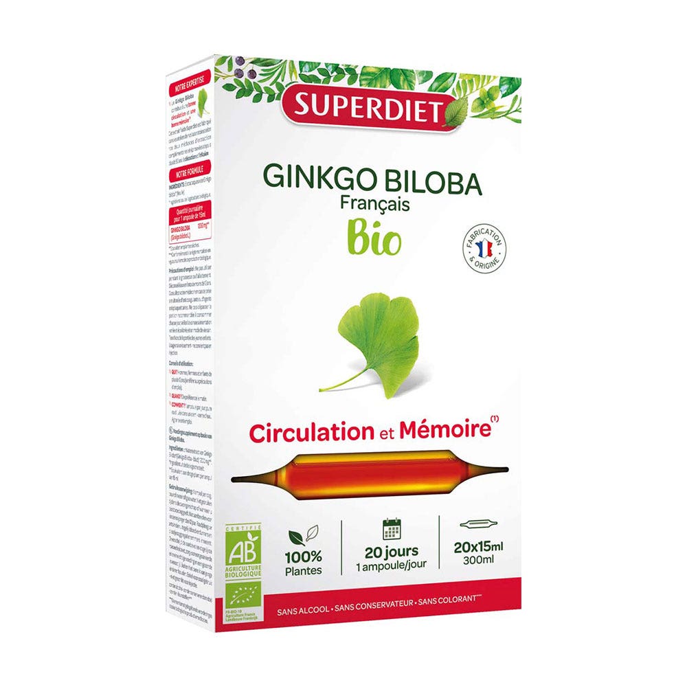 Superdiet Ginkgo biloba bio circulación y memoria 20 ampollas