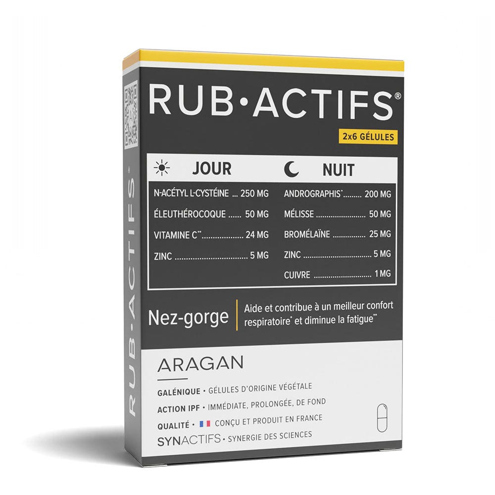 Aragan Synactifs RubActifs Día/Noche Garganta Nariz 2x6 cápsulas