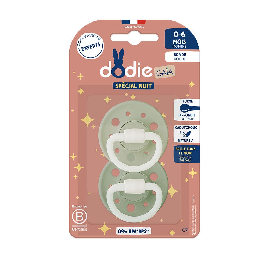 Dodie Gaia Sucettes Rondes Anatomiques Nuit de 0 a 6 meses x2