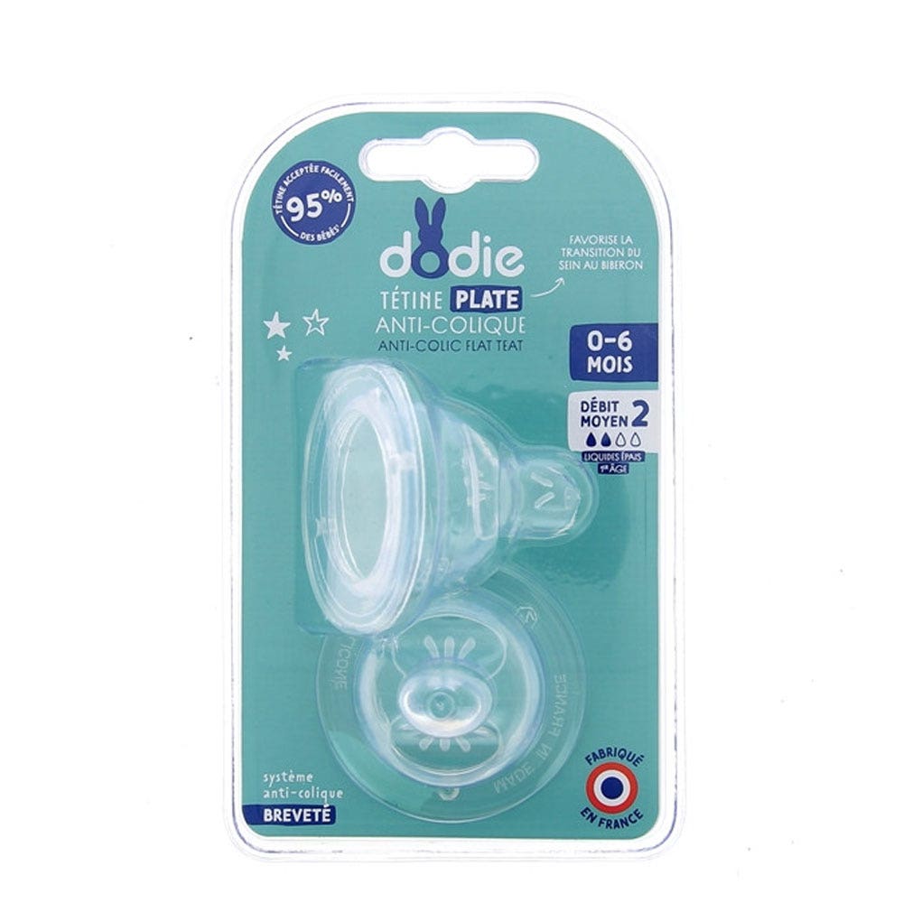Dodie Tetinas Planas Cuello Ancho 0-6 Meses X2 Tetinas Sensacion+ x2