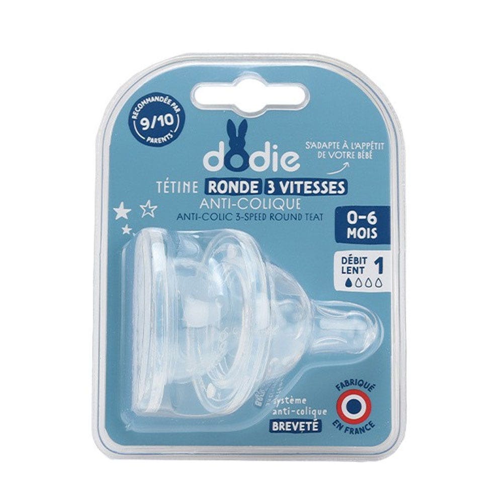 Dodie Tetinas Redondas 3 Velocidades Cuello Ancho 0-6 Meses x2