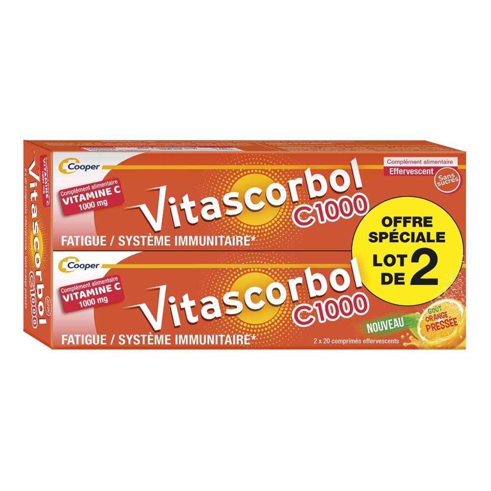 Vitascorbol Vitamina C1000 Sabor a naranja recién exprimida 2x20 comprimidos efervescentes