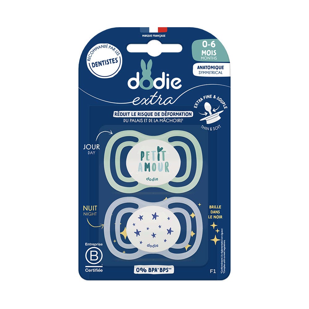 Dodie Extra Chupetes anatómicos 0-6 meses x2