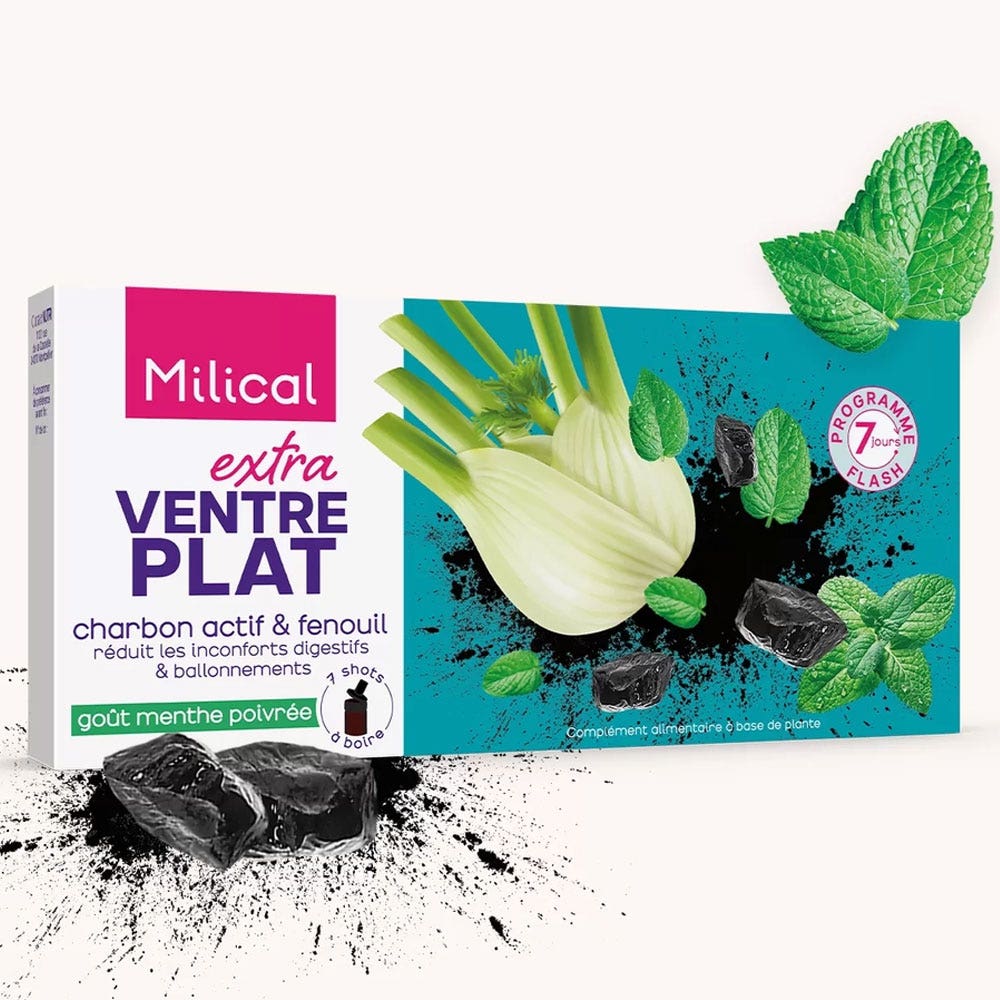 Milical Ventre plano carbón activo sabor menta picante 7 x 10 ml