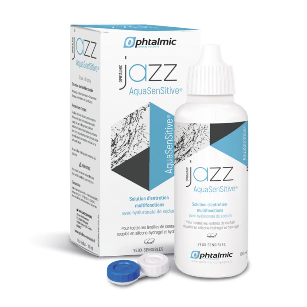 Ophtalmic AquaSensitive Solución multiusos Jazz para todo tipo de lentes de contacto blandas 100 ml