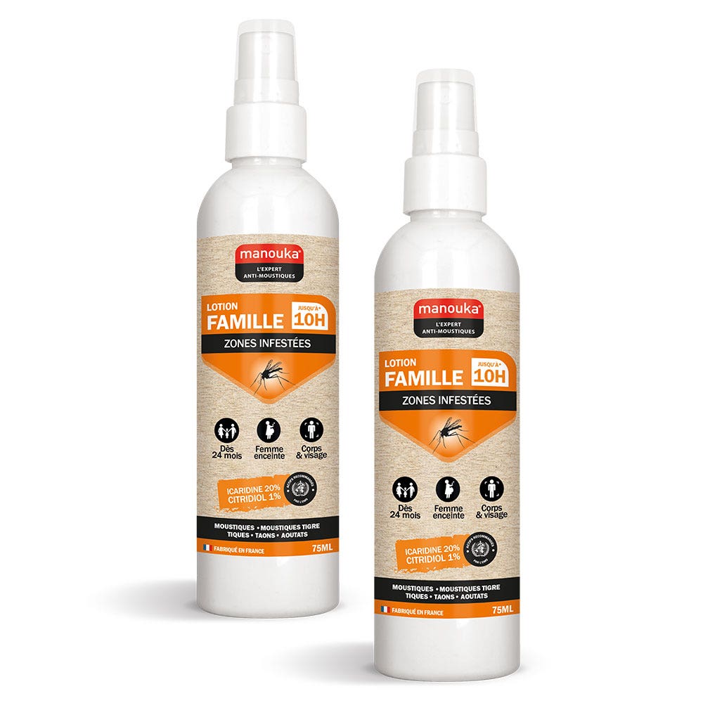 Manouka Spray repelente de mosquitos loción familiar todas las zonas 2 x 75 ml