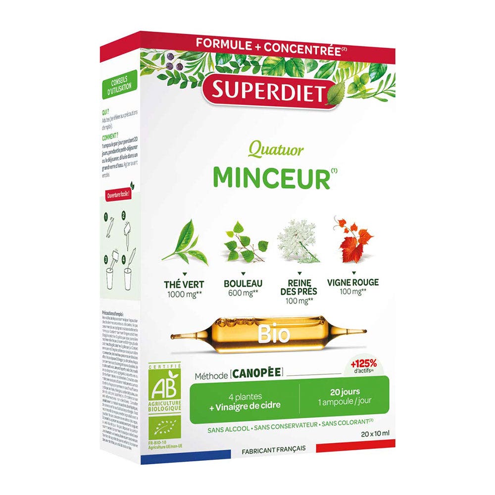 Superdiet Quatuor Minceur Organic Solución bebible 20 ampollas 20 Ampoules