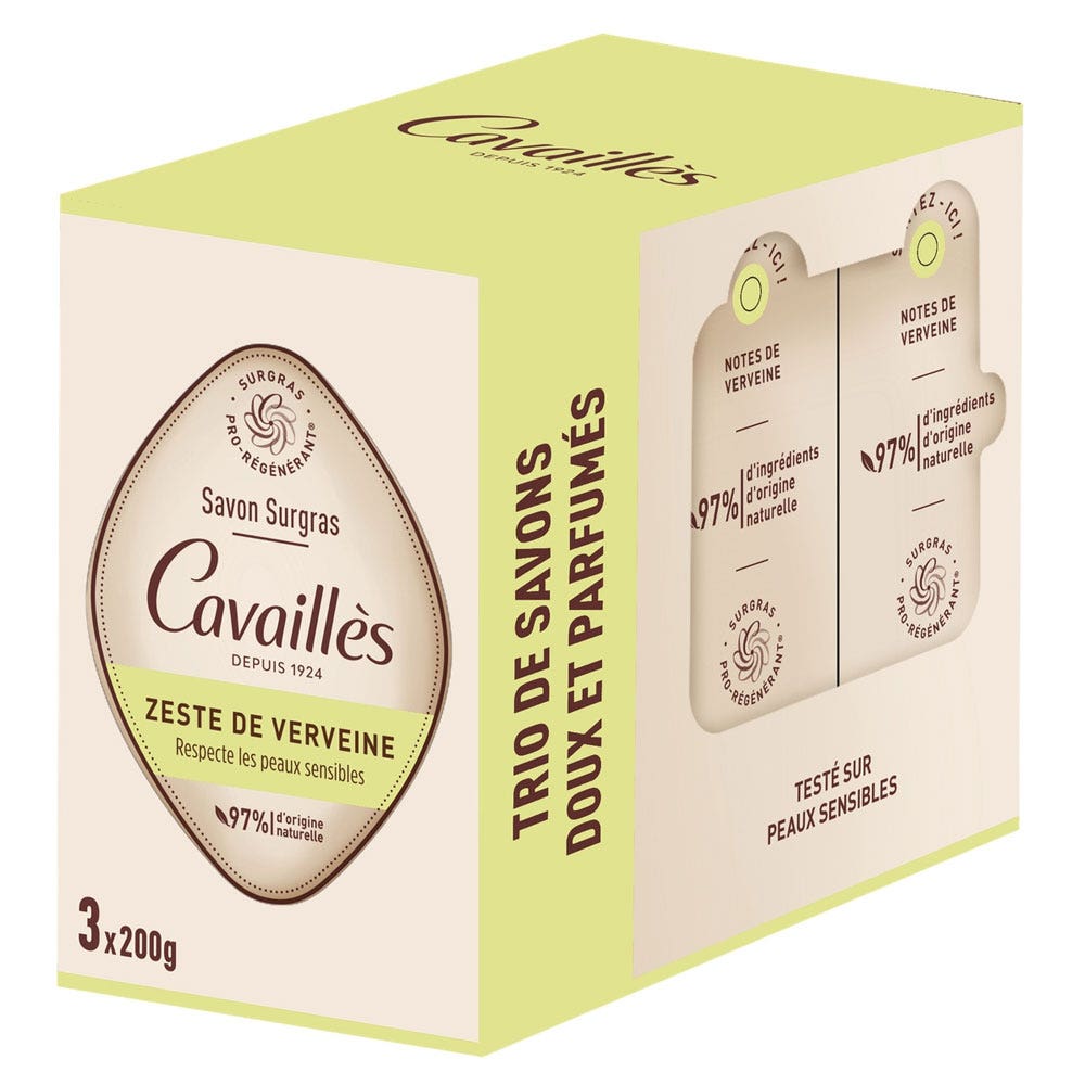 Cavaillès Surgras Pro-Regenerador Jabón de cáscara de Verbena 3x200g