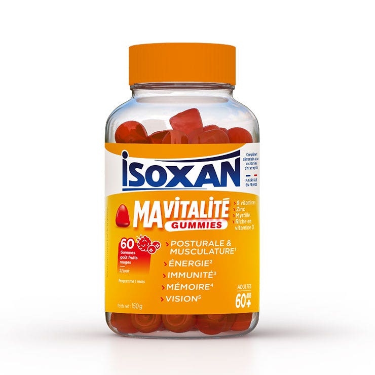 Isoxan Mi vitalidad energía inmunidad memoria visión sabor frutos rojos adultos 60 gominolas
