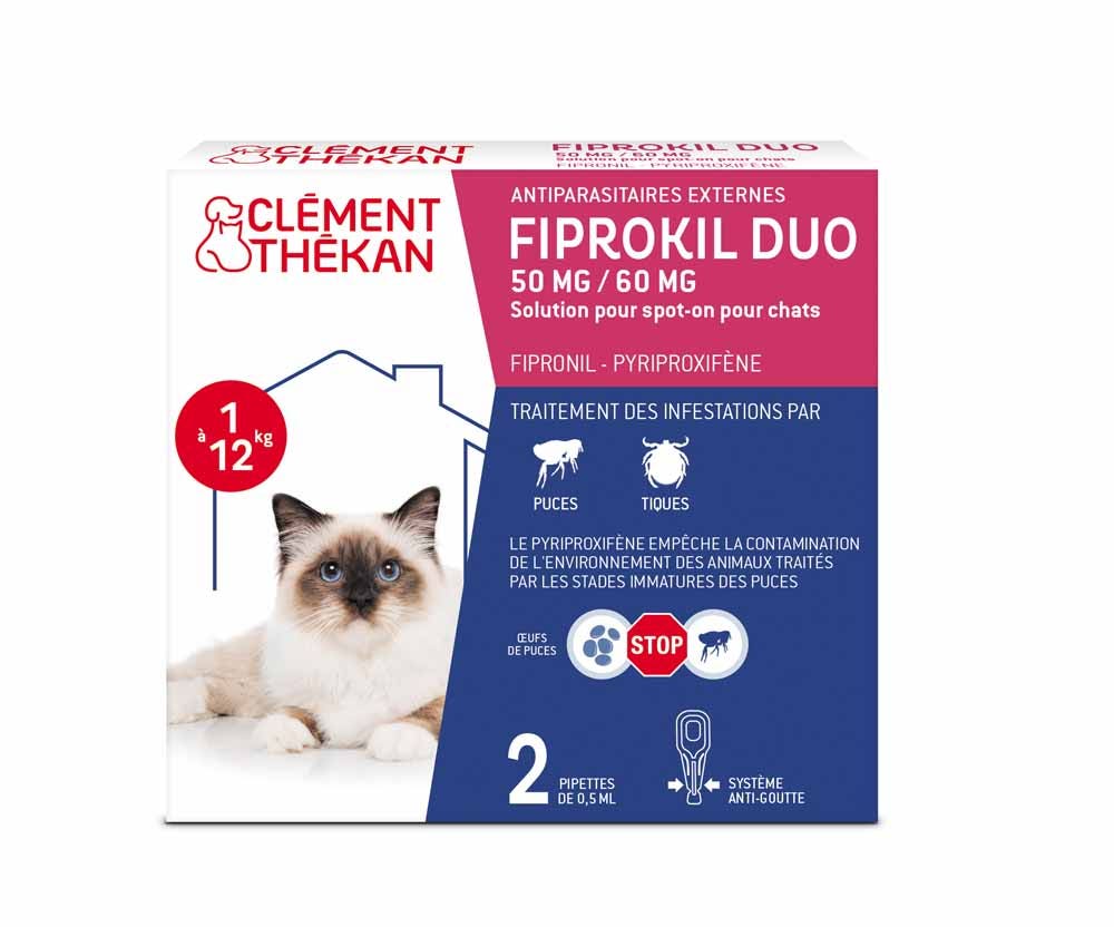 Clement-Thekan Fiprokil Dúo antipulgas y antigarrapatas para gatos Gatos de 1 a 12 kg 2 pipetas