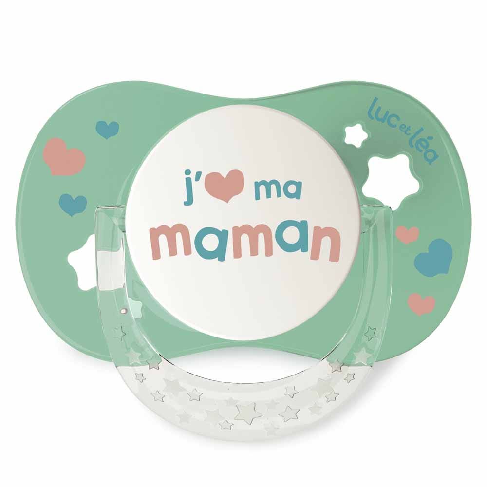 Luc Et Lea Chupete Simetrico Silicona 18+ Meses &quot;j'aime Ma Maman&quot; &quot;j'aime Mon Papa&quot; 18 mois et plus