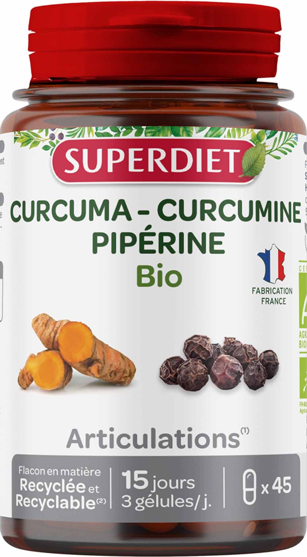 Superdiet Cúrcuma Curcumina Piperina 45 cápsulas