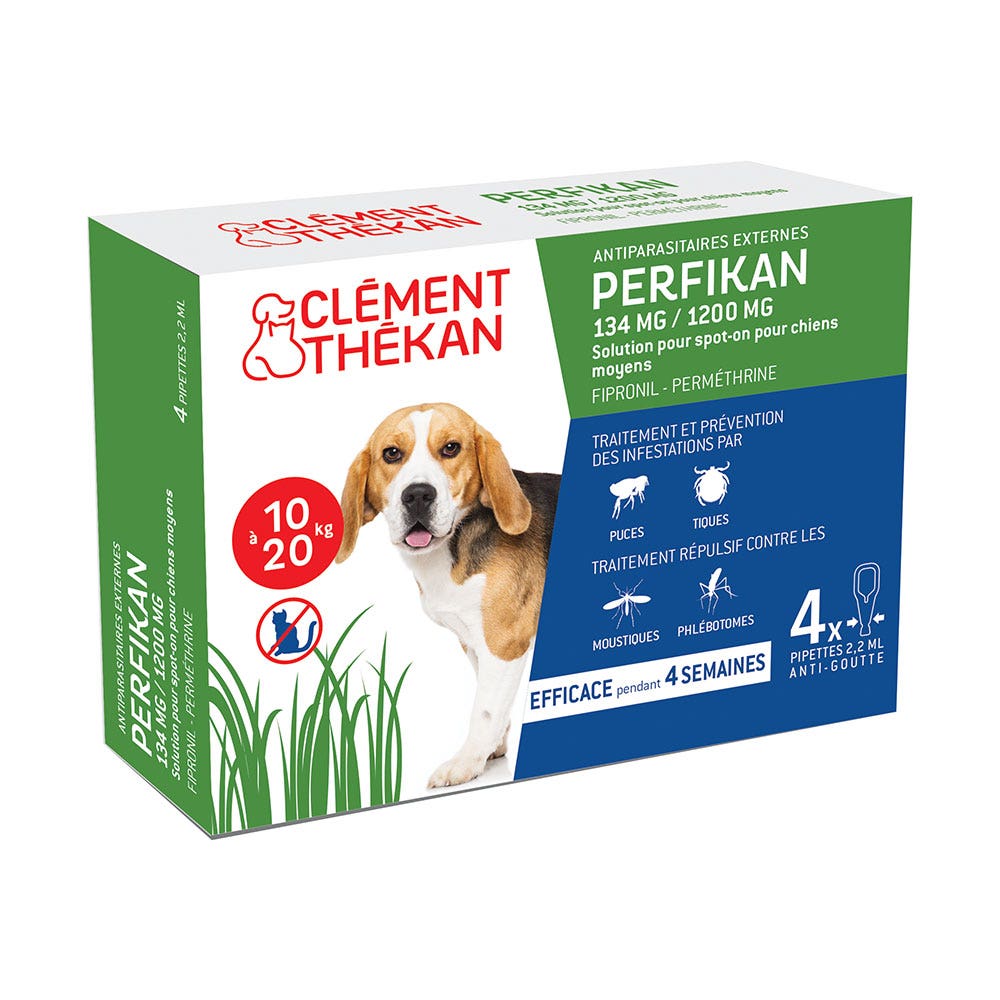 Clement-Thekan Clement Thekan Perfikan Antiparasitos Externos Spot-on Perros Talla Media 10 A Pipetas X4 Chien 10-20kg 20kg