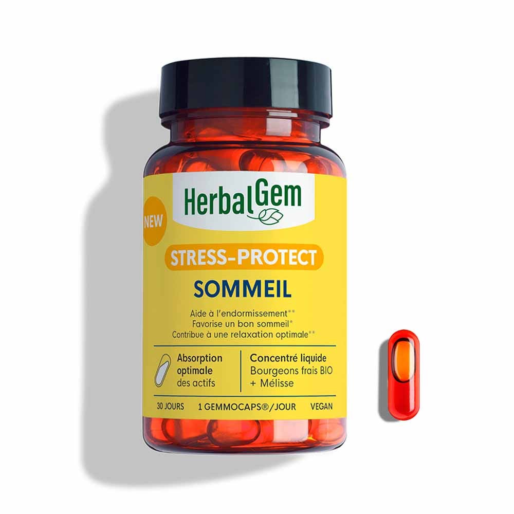 Herbalgem Gemmocaps Proteger el sueño contra el estrés Ayuda a conciliar el sueño y a dormir bien por la noche 30 cápsulas