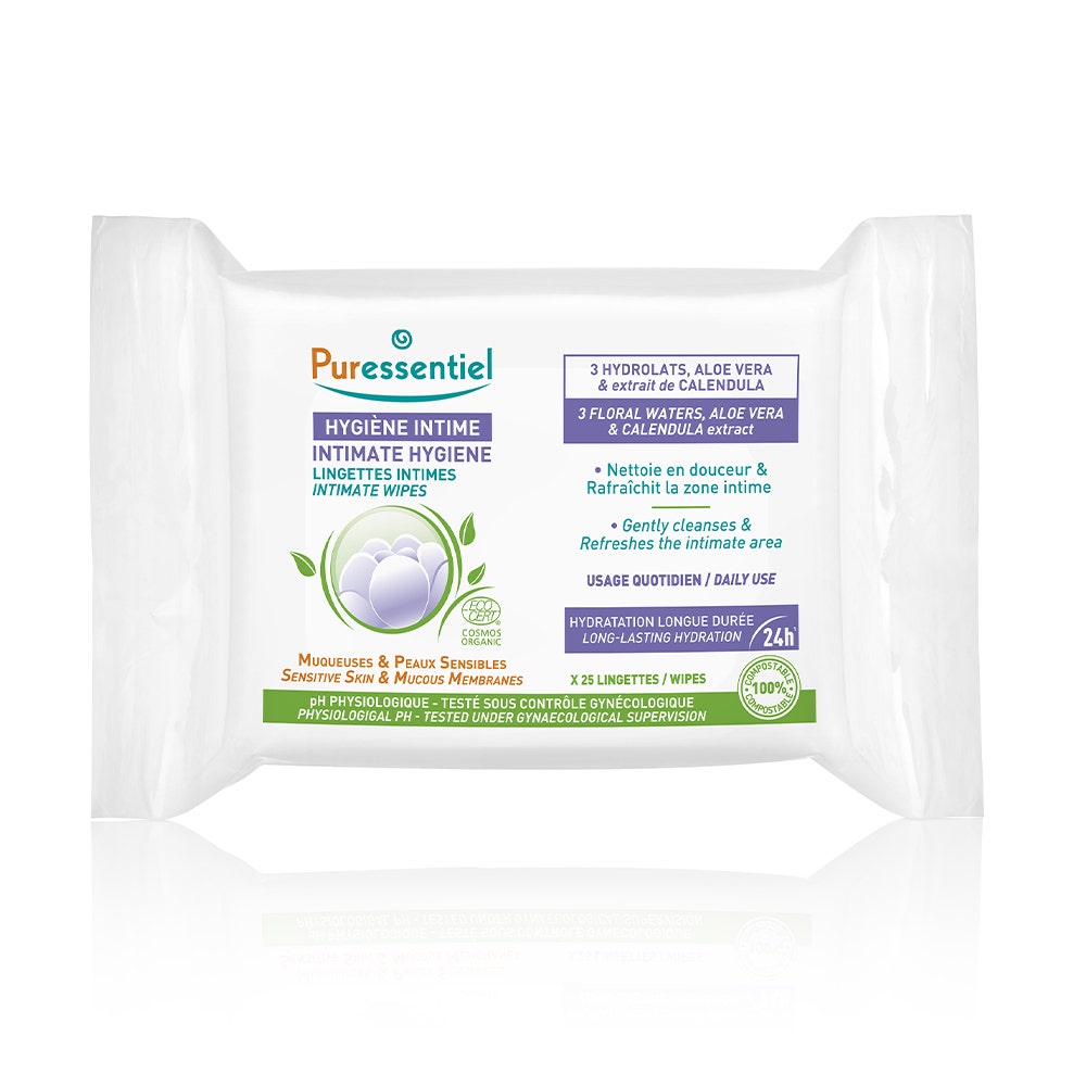 Puressentiel Higiene Íntima Toallitas íntimas diarias ecológicas Piel sensible x25