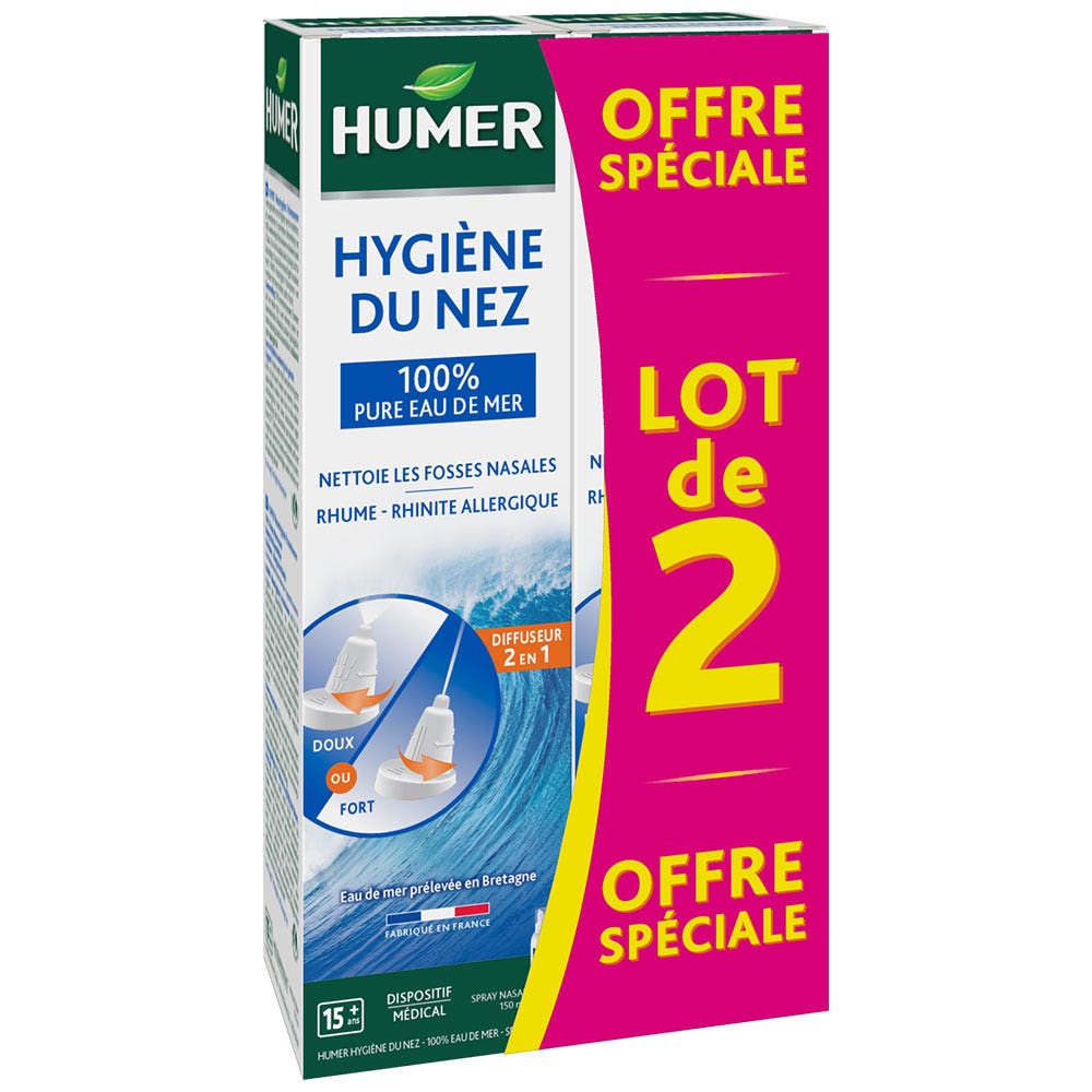 Humer Higiene nasal agua de mar isotónica adultos 2x150ml