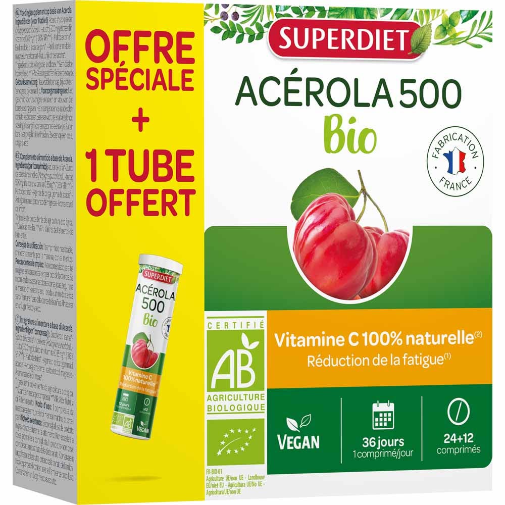 Superdiet Acerola 500 BIO 24+12 Comprimidos Masticables