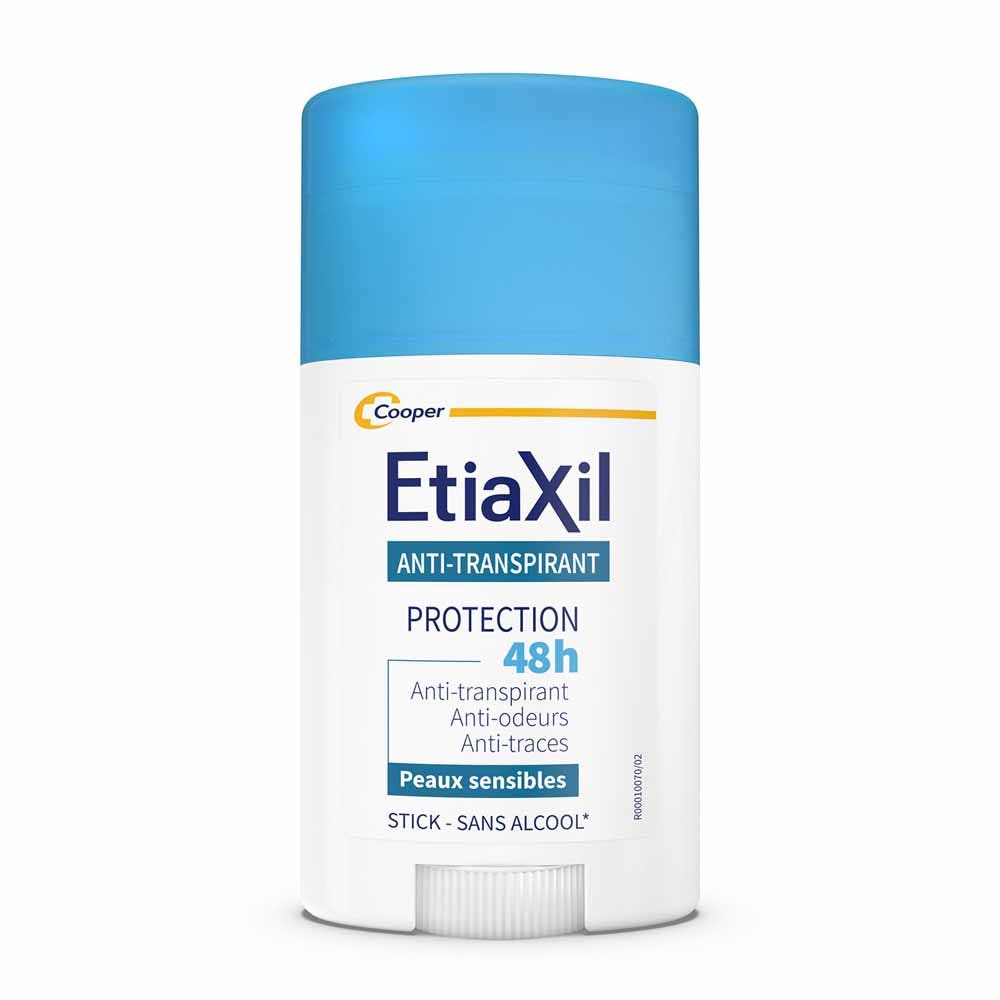 Etiaxil Antitranspirante Stick Antitranspirante Axilas 48h Antimanchas Blancas y Amarillas Peaux sensibles 40 ml