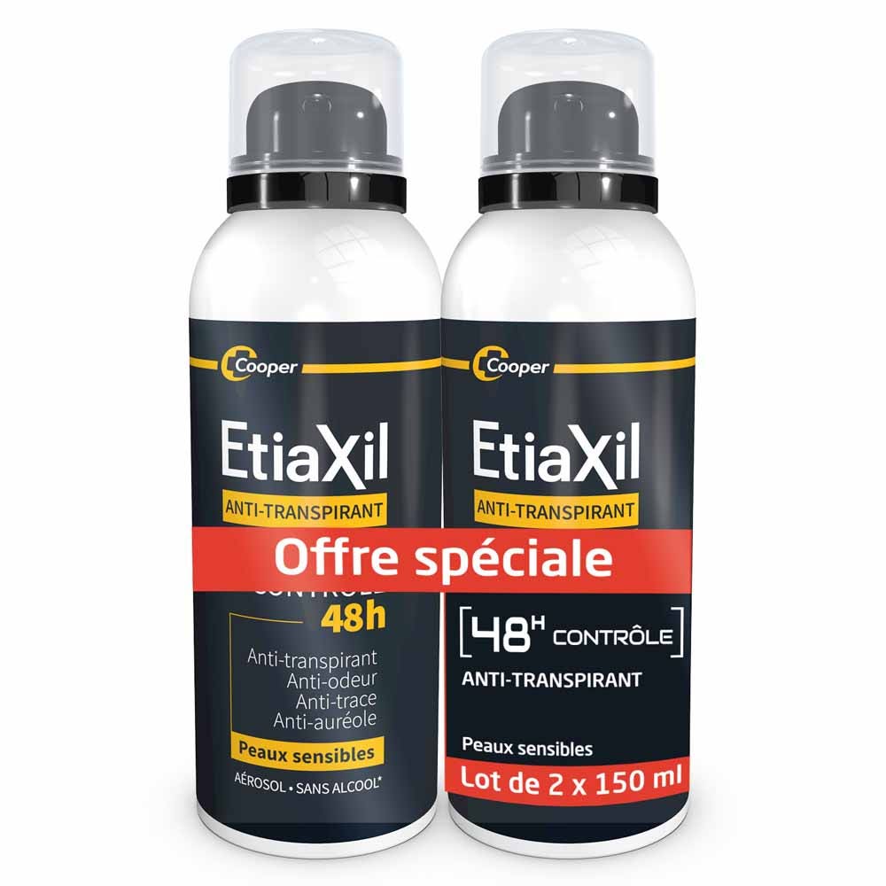 Etiaxil Antitranspirante Desodorante en aerosol para hombre control 48h pieles sensibles 2 x 150 ml
