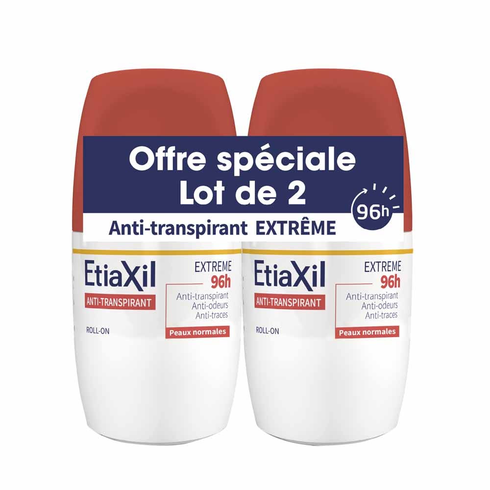 Etiaxil Antitranspirante Déodorant Anti-transpirant Aisselles Extrême 96h Roll on Peaux Normales 2x50ml