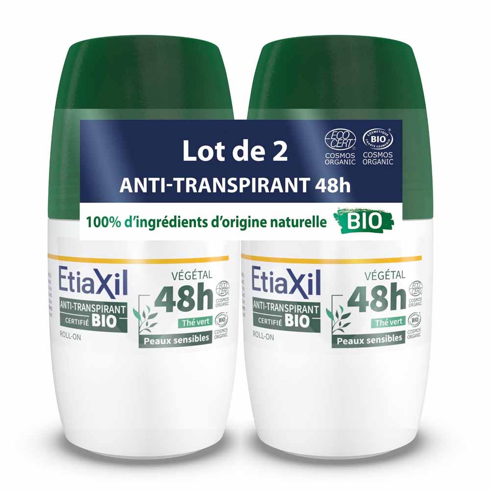 Etiaxil Antitranspirante Desodorante roll-on vegetal 48h té verde bio 2x50ml