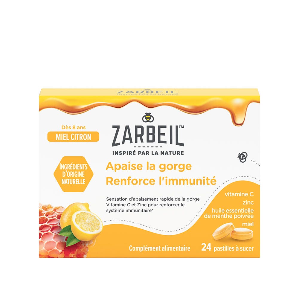 Zarbeil Pastillas para garganta e inmunidad con miel y limón 24 pastillas