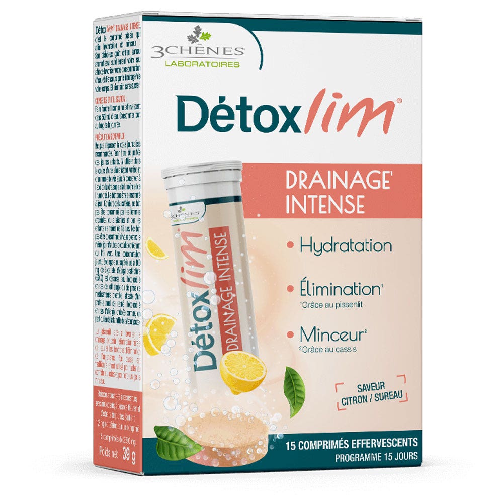3 Chênes Drenaje intenso Detoxslim saúco y limón 15 comprimidos efervescentes
