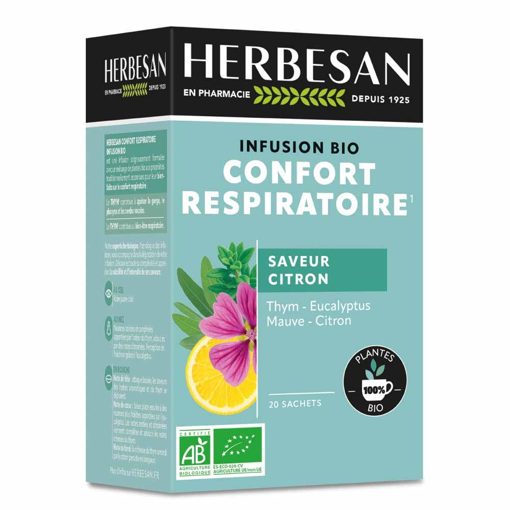 Herbesan Infusión de Tomillo Respiración Ecológica Sabor Limón 20 sobres