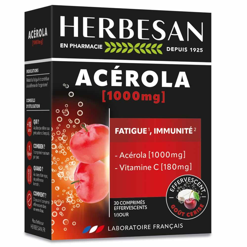 Herbesan Acerola 1000mg Vitamina C 180mg Sabor cereza 30 comprimidos