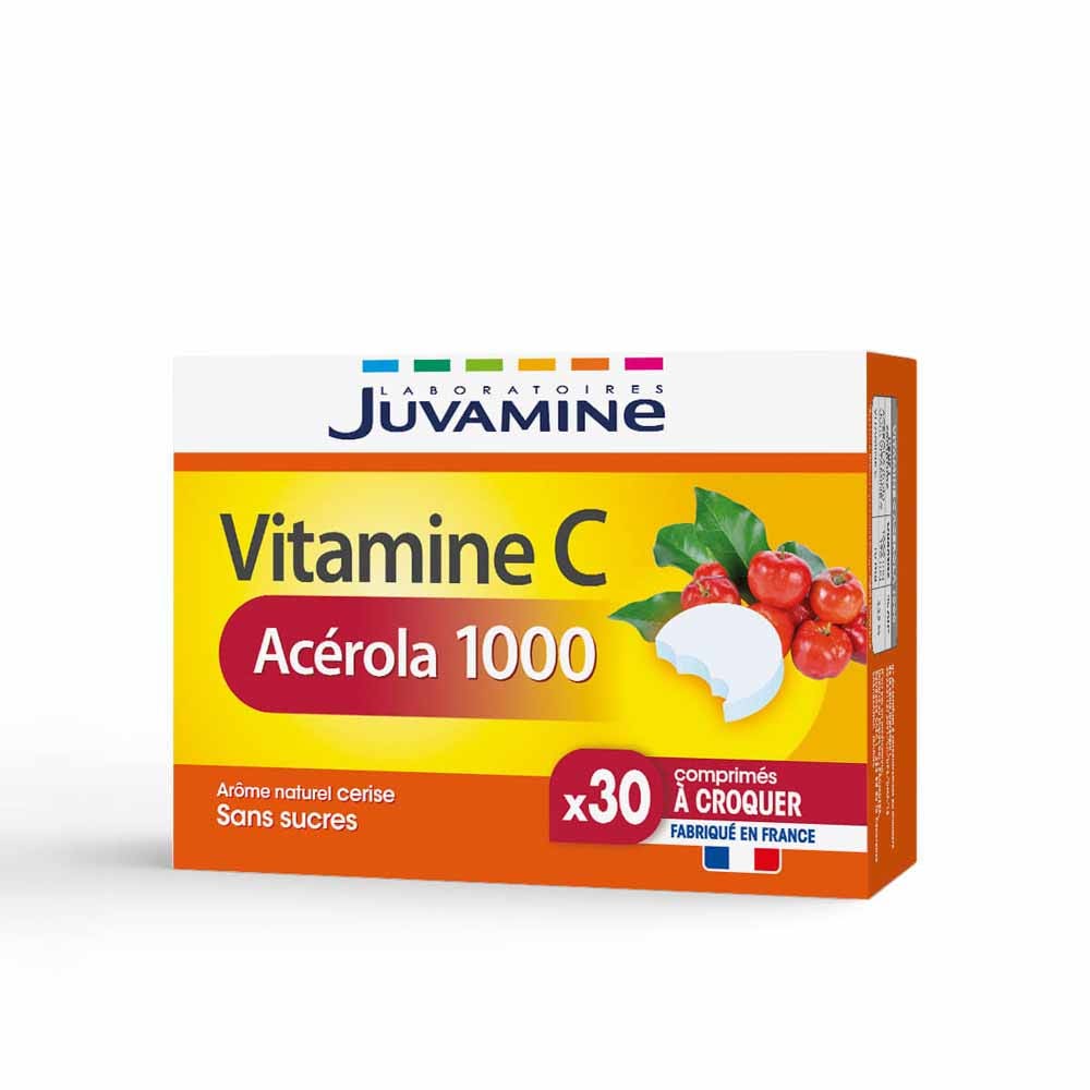 Juvamine Acerola 1000 Vitamina C N.A Origen Vegetal Masticable X30 Comprimidos Goût Cerise 30 Comprimés à Croquer