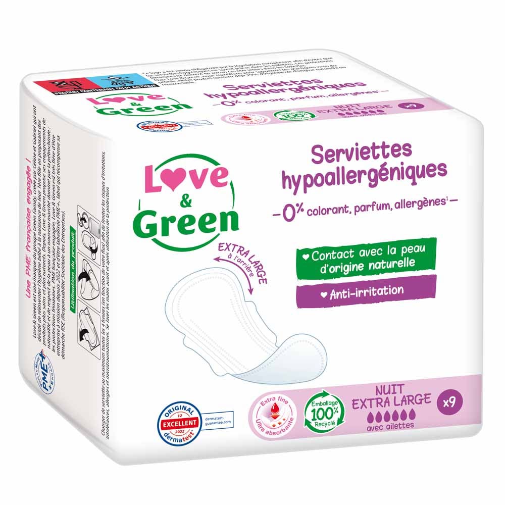 Love&Green Compresas antiirritaciones noche XL x9