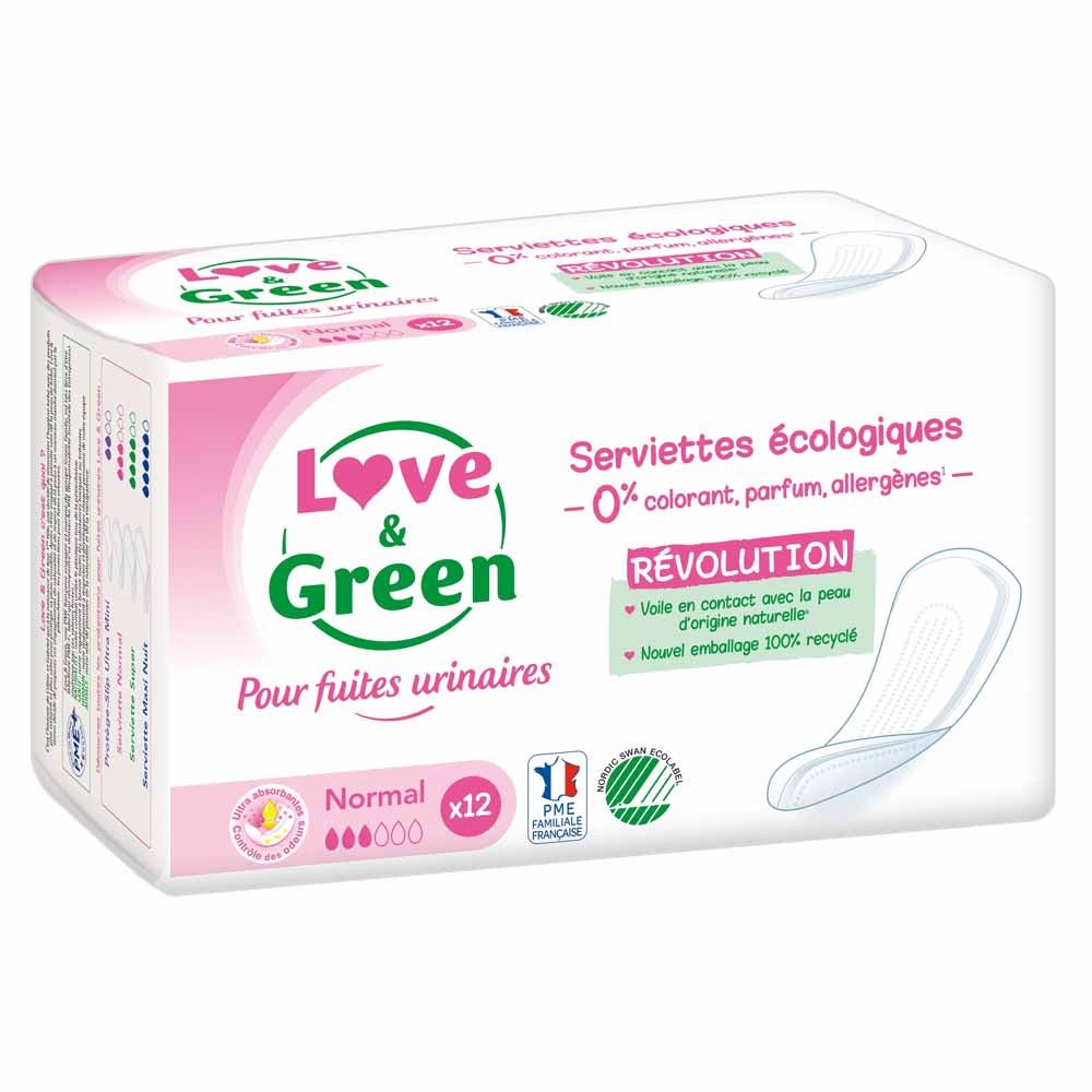 Love&Green Debilidad de la vejiga 12 Toallas Normal