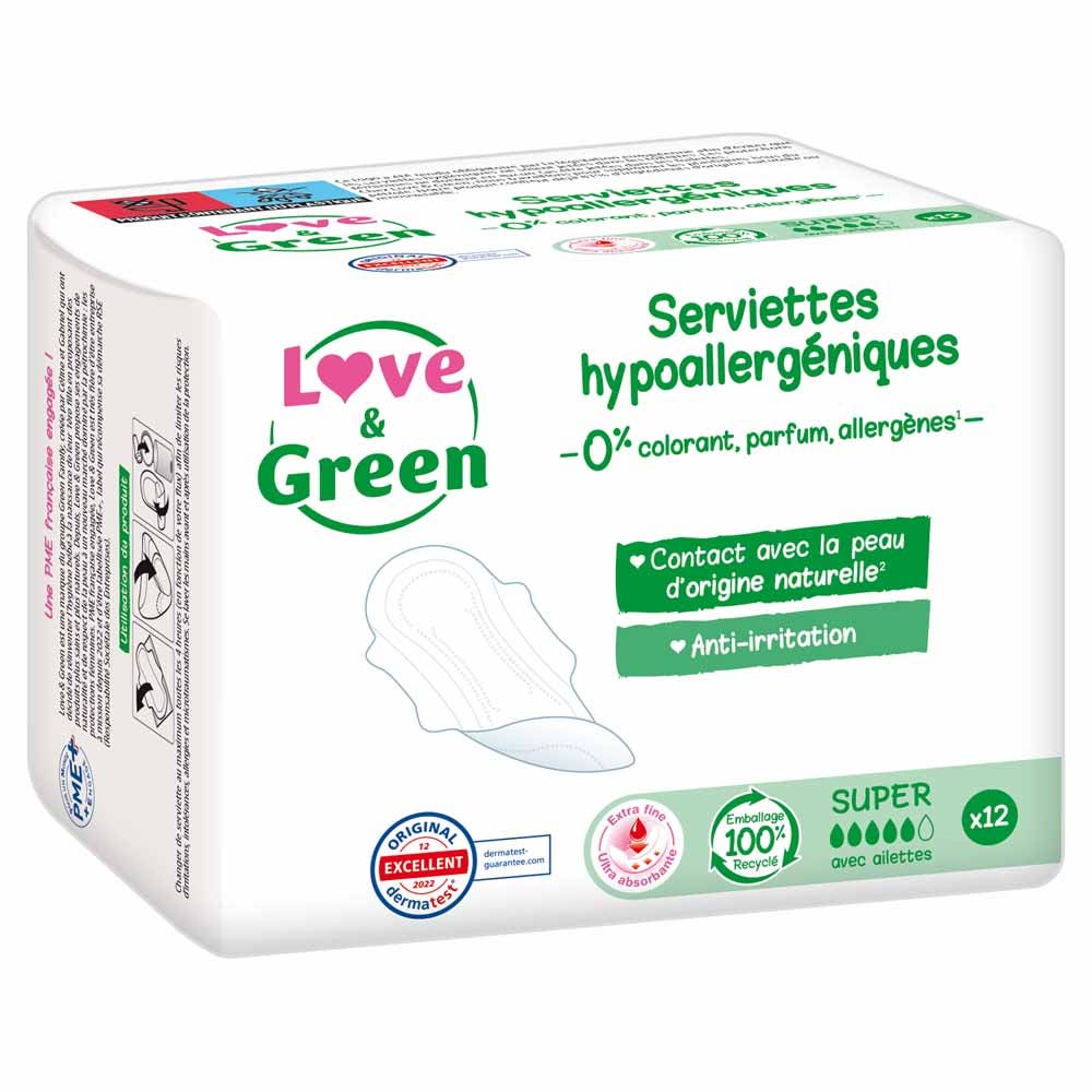 Love&Green Antiirritaciones compresas super 12 Serviettes x12
