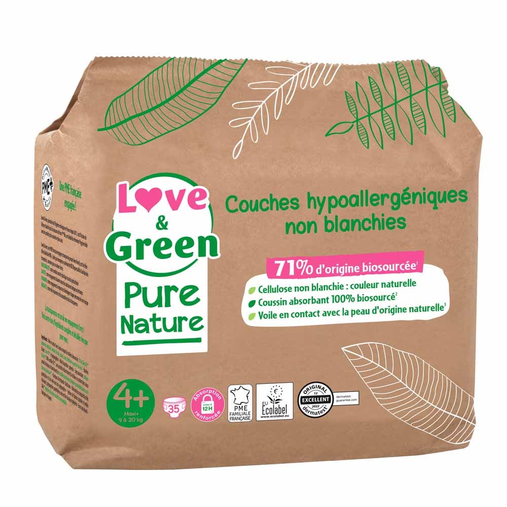 Love&Green Pure Nature Pañales ecológicos Talla 4+ x 35