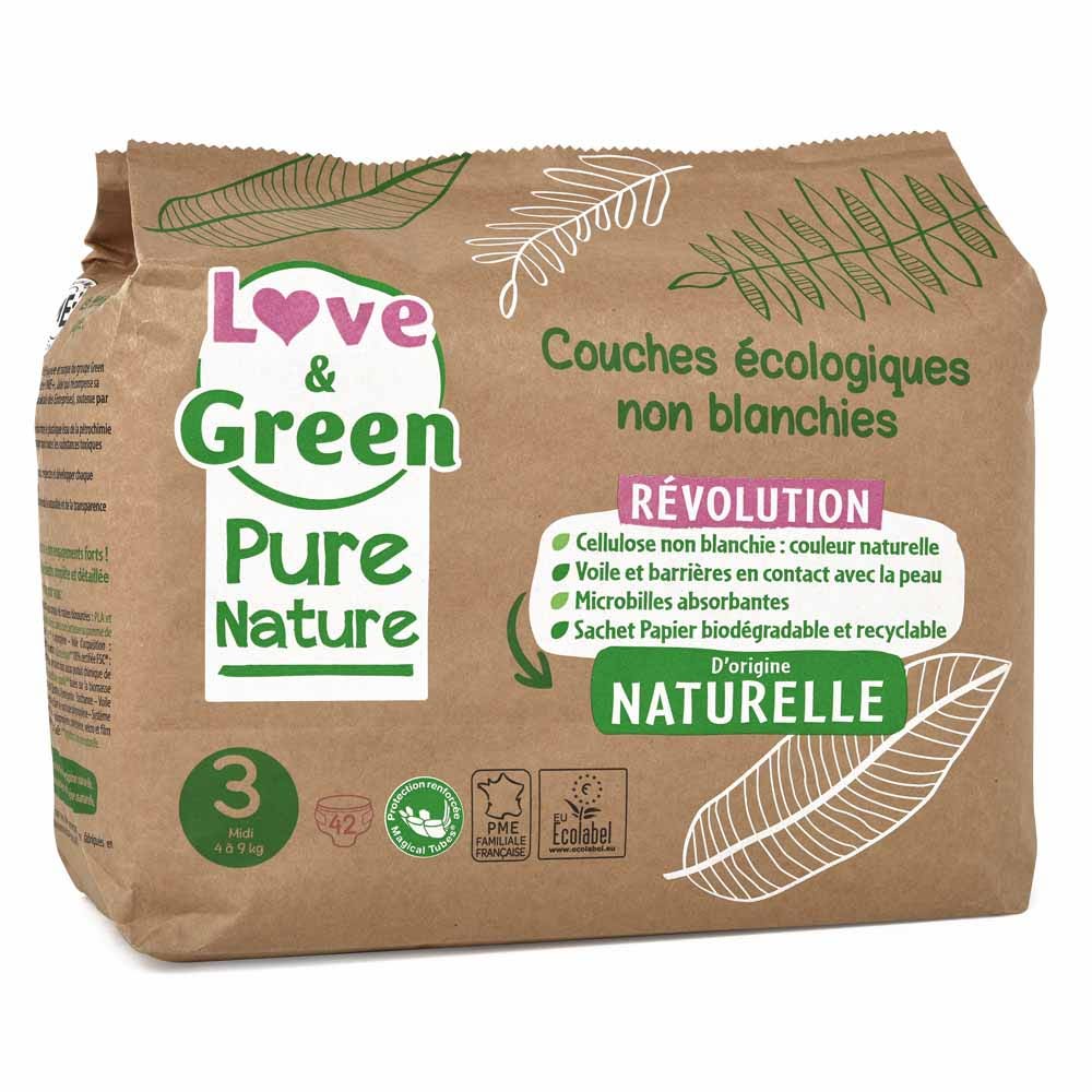 Love&Green Pure Nature Pañales ecológicos Talla 3 x 42