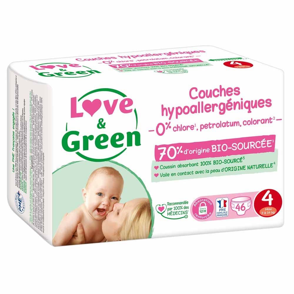 Love&Green Pañales hipoalergénicos talla 4 7 a 14kg x46