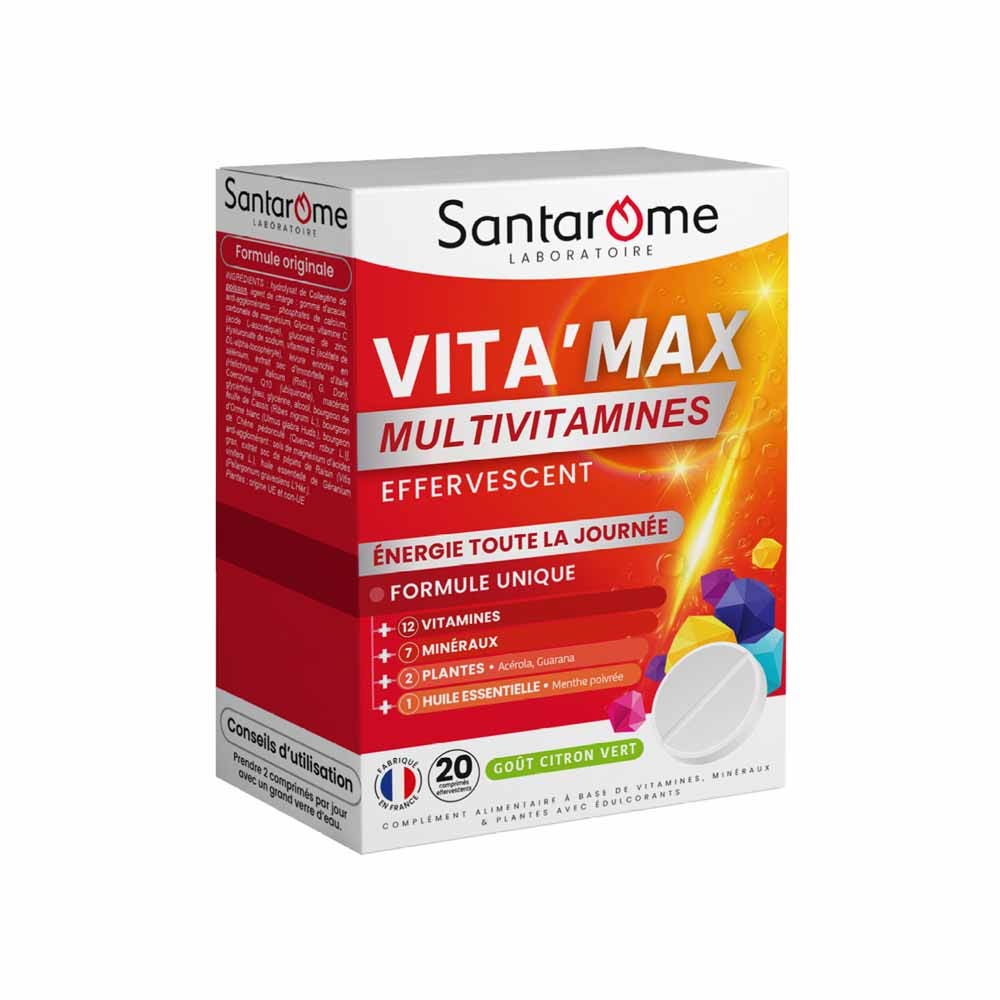 Santarome Vita'max Multivitaminas A partir de 12 años Sabor Limón 20 comprimidos efervescentes