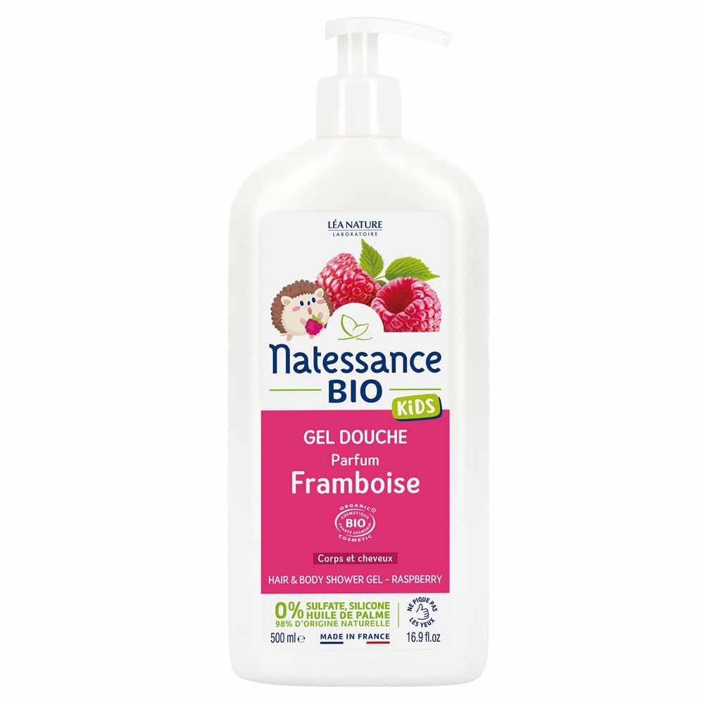 Natessance Kids Gel de ducha corporal y capilar frambuesa bio sin sulfatos 500 ml