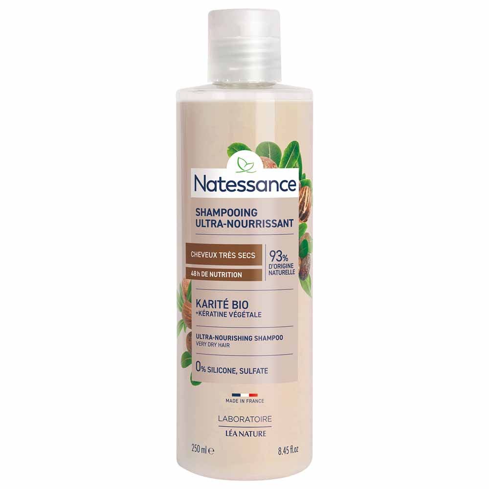 Natessance Capilar Champú crema ultra-nutritivo karité y queratina vegetal cabello rizado y ondulado 250 ml