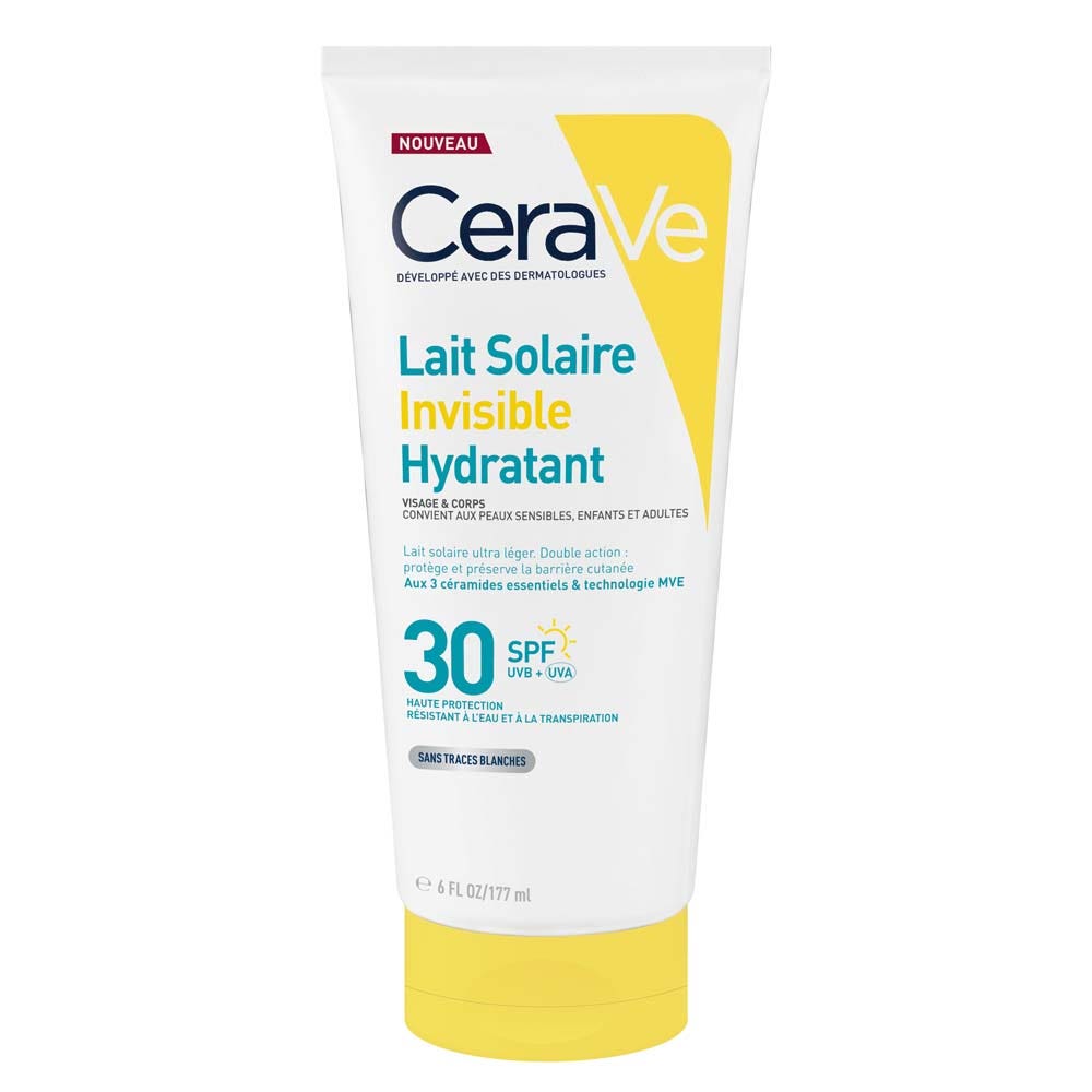 Cerave Leche solar invisible hidratante SPF 30 alta protección para rostro y cuerpo 177 ml