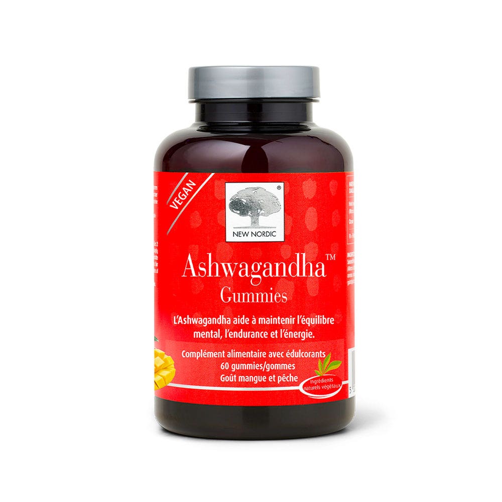 New Nordic Ashwagandha sabor mango-melocotón 60 gominolas