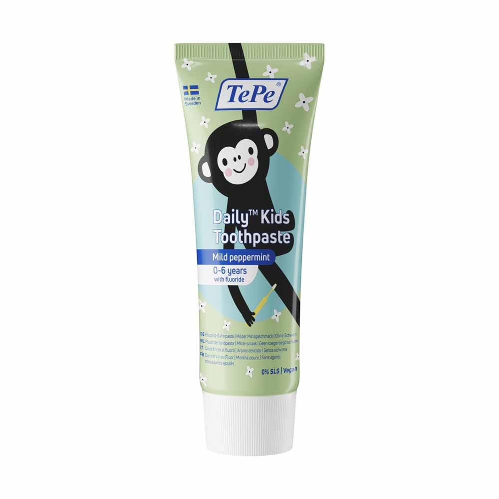 TePe Daily Pasta dentífrica con flúor sabor menta suave para niños de 0 a 6 años 75 ml