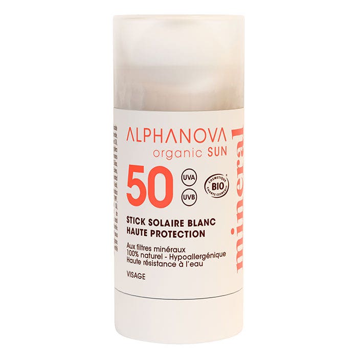Alphanova Organic Sun Stick solar facial bio SPF50+ blanco 15 g