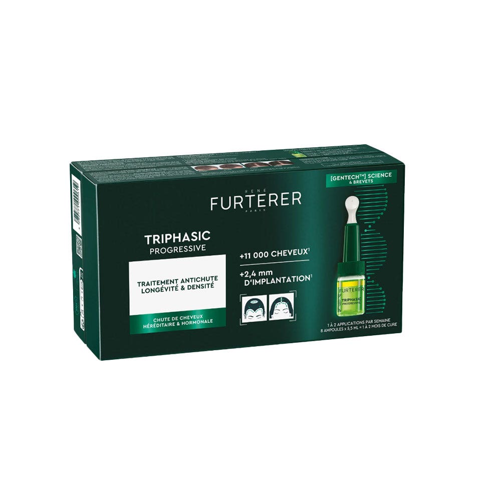 René Furterer Triphasic Tratamiento anticaída progresiva longevidad y densidad 8 ampollas